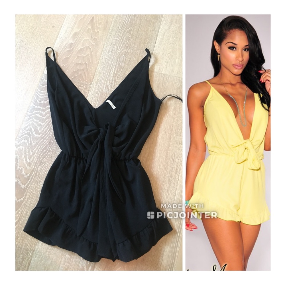 Black Sage Clothing Ruffle Tie Front Romper S